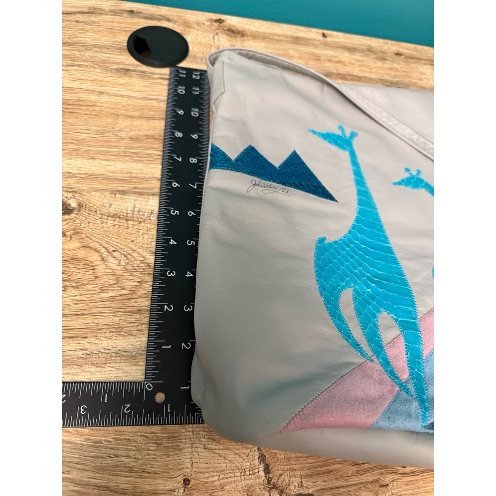 80s Johnathan Lee Signed Leather Shoulder Bag Giraffe Applique Inlay Art Purse - Picture 15 of 16